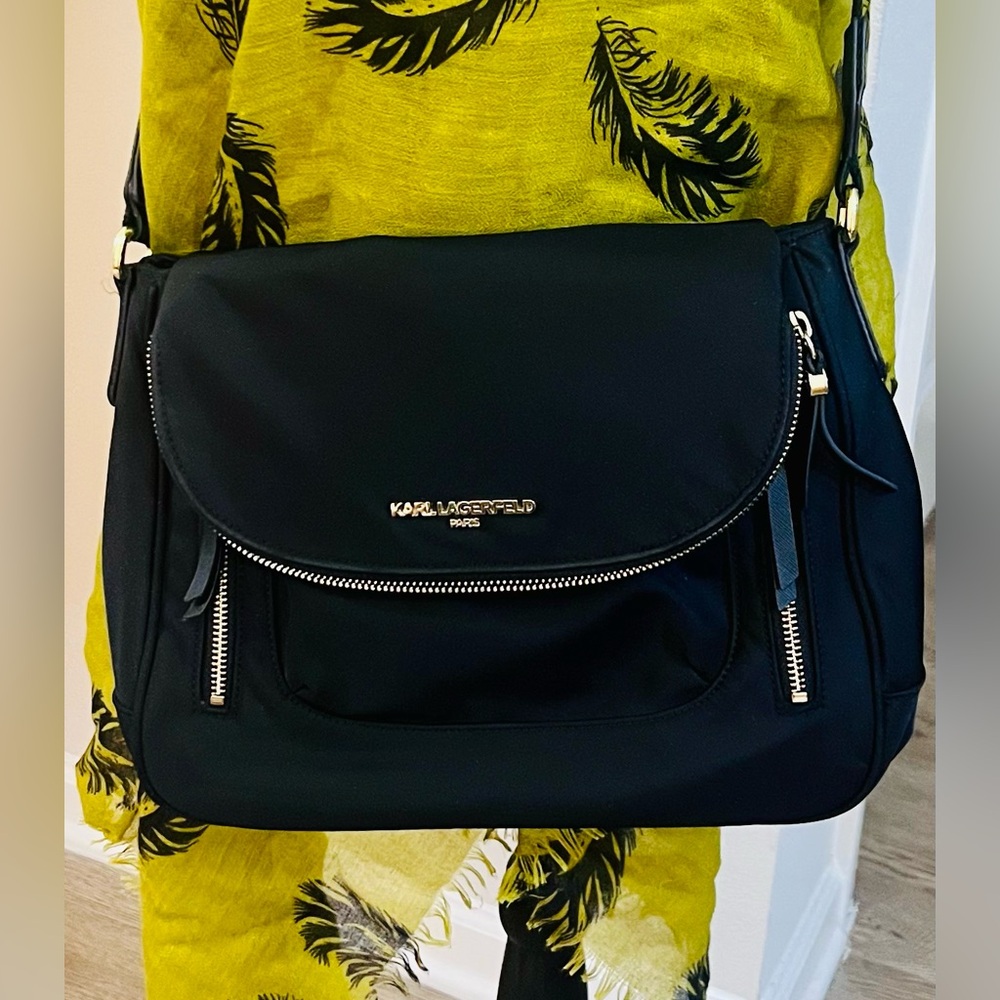 Karl Lagerfeld Black Cara Messenger Bag w/ Gold Details - Picture 6 of 7